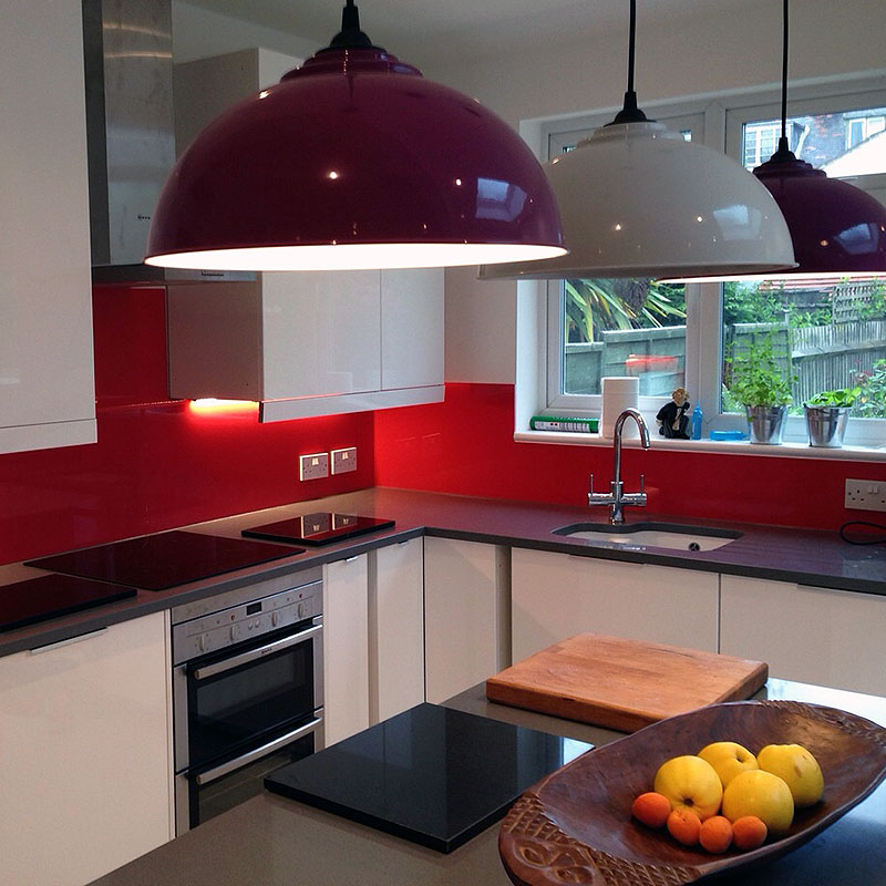 red glass kitchen splashback