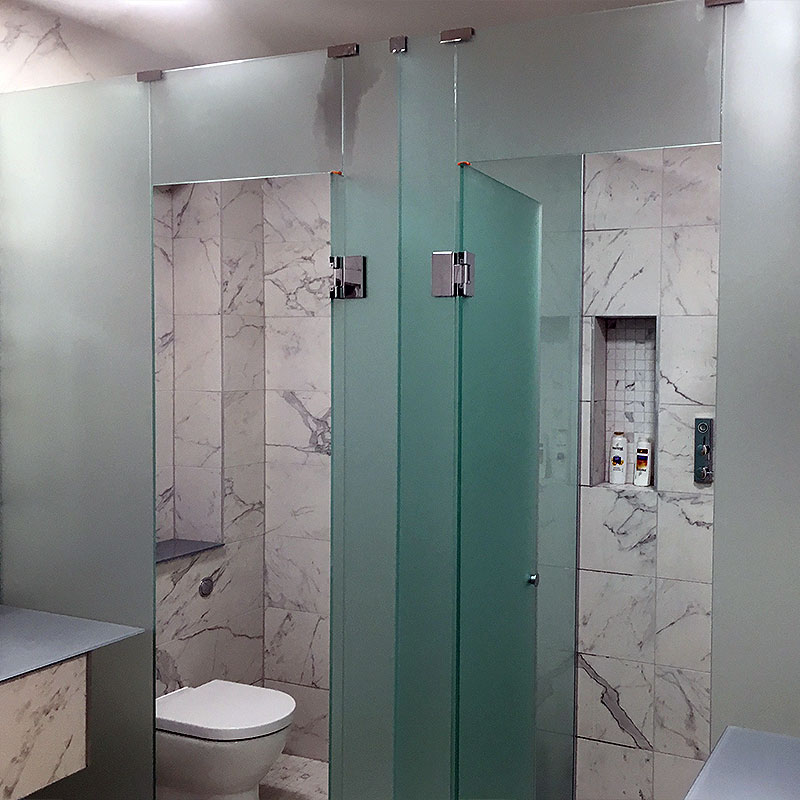 Frosted glass shower cubicles