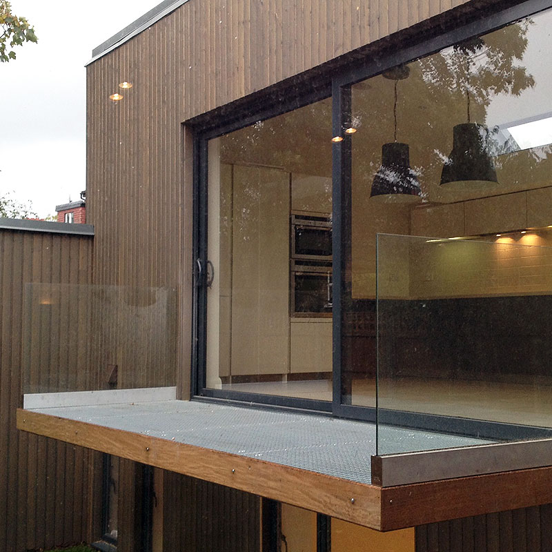 Glass balustrades on an external balcony