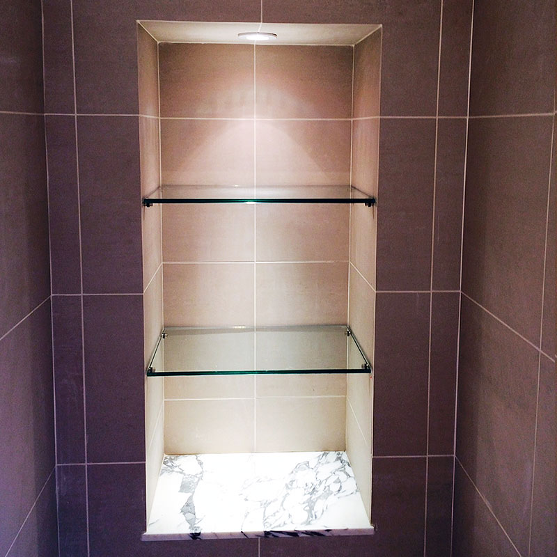 Glass shower shelves