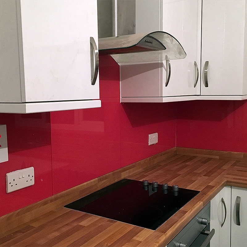 Red glass kitchen splashback