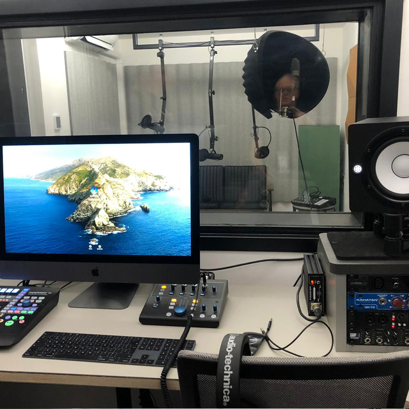 Soundproof glass for a podcast studio