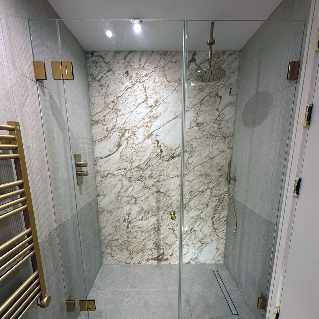 Large bespoke frameless glass shower doors