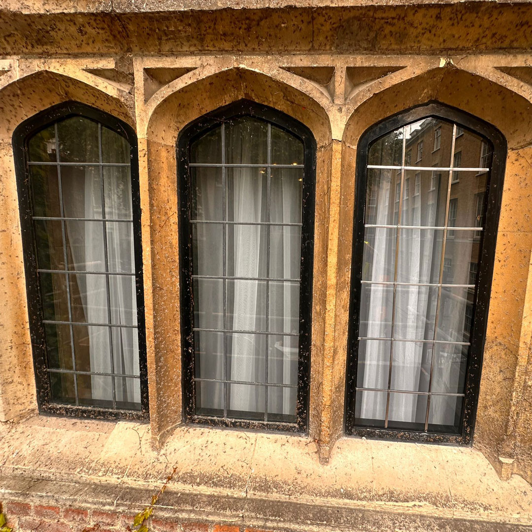 Bespoke glass window repair in a historic building at the cabinet office, Whitehall Central London